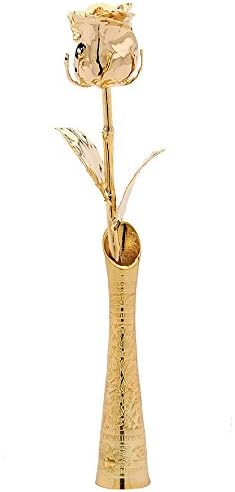 The Eternity Rose Gold Dipped Rose 24K with Matching Vase, Romantic Gifts for Her, Real Preserved Flower, 11.5", Wedding, Anniversary, Memorial Day, Valentine's Day Gift