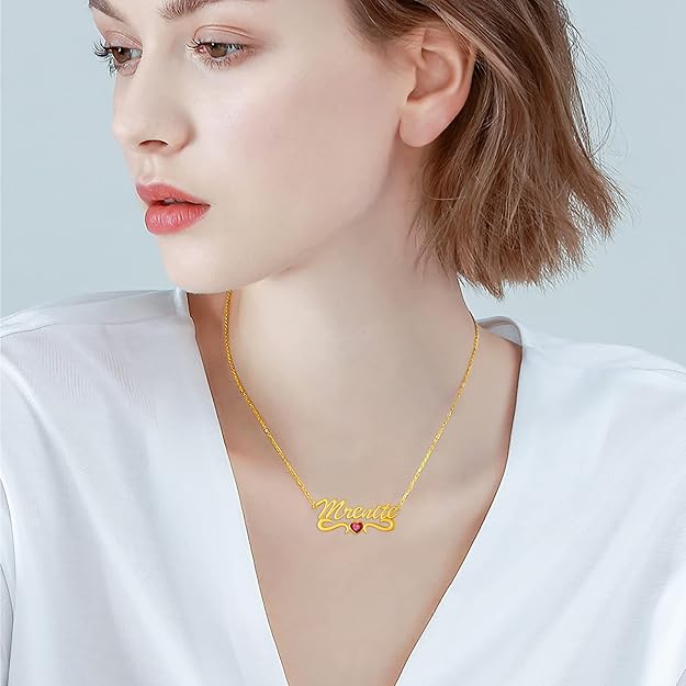 MRENITE 10k 14k 18k Solid Yellow Gold Personalized Name Necklace – Dainty Nameplate Jewelry - Custom Any Name Gift for Her Women Daughter Wife