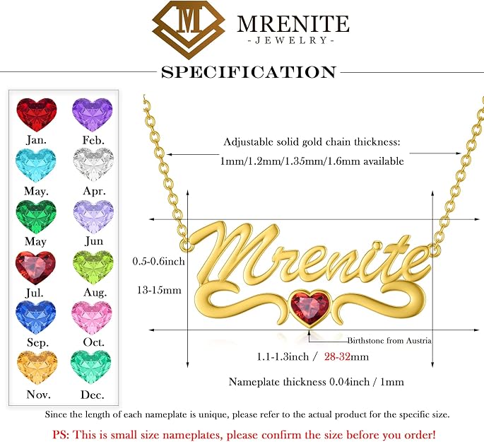 MRENITE 10k 14k 18k Solid Yellow Gold Personalized Name Necklace – Dainty Nameplate Jewelry - Custom Any Name Gift for Her Women Daughter Wife