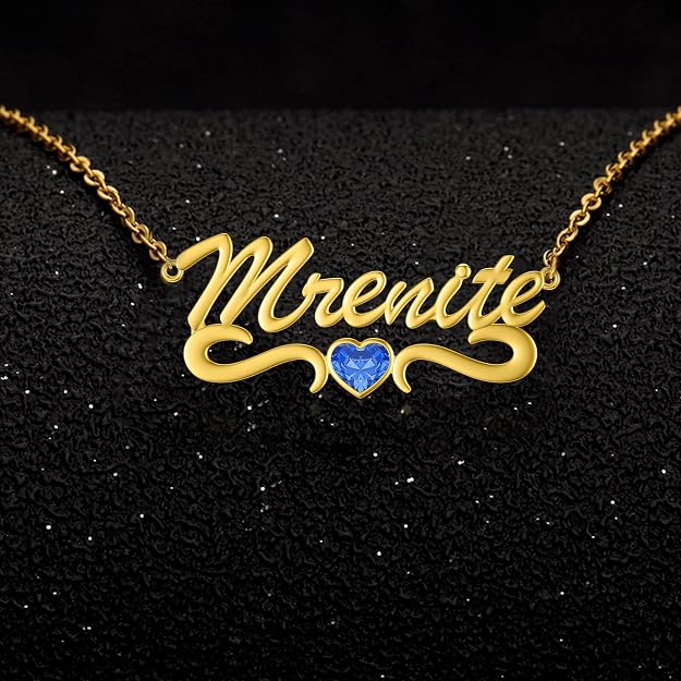 MRENITE 10k 14k 18k Solid Yellow Gold Personalized Name Necklace – Dainty Nameplate Jewelry - Custom Any Name Gift for Her Women Daughter Wife